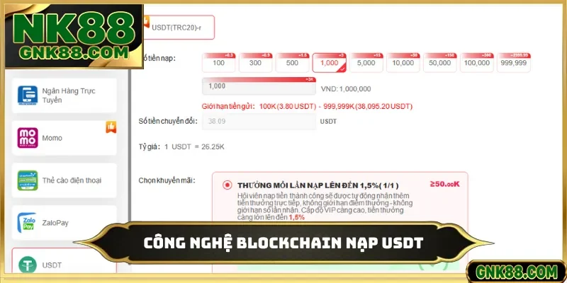 Công nghệ Blockchain nạp USDT