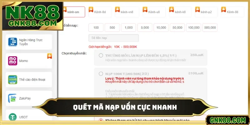 Quét mã nạp vốn cực nhanh